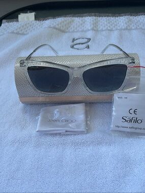Jimmy Choo Clear Frame Sunglasses with Dark Grey Lenses